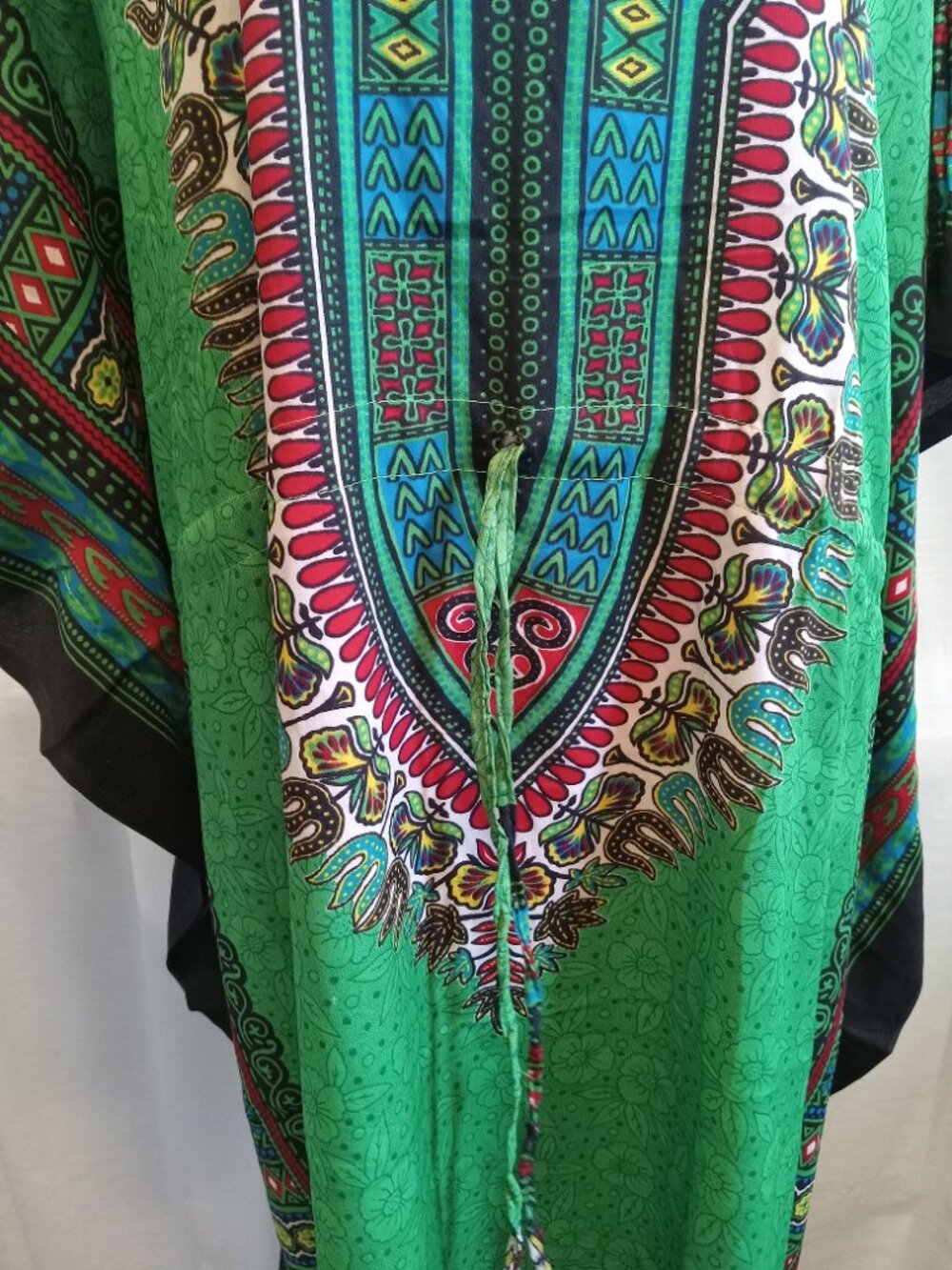 Dashiki Dress Kaftan Poncho Hippie Drawstring Djabella Green One Size - Picture 12 of 16